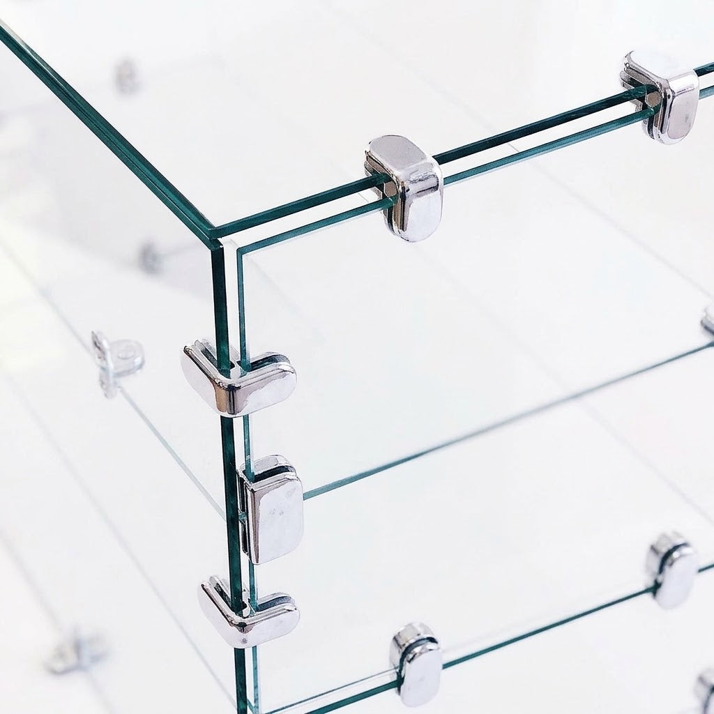 Countertop Tempered Glass Cubie Display Case with 3 Shelves & Chrome Connectors