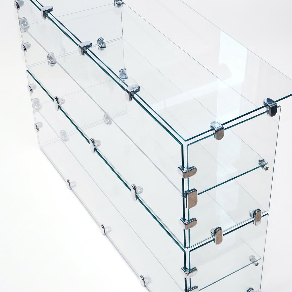 Countertop Tempered Glass Cubie Display Case with 3 Shelves & Chrome Connectors