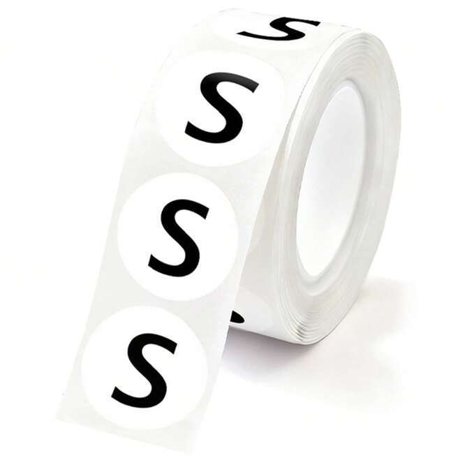 Self-Adhesive Apparel Size Stickers – Roll of 1,000 Labels (S, M, L, XL) Austin Store Fixtures