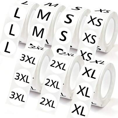 Self-Adhesive Apparel Size Stickers – Roll of 1,000 Labels (S, M, L, XL) Austin Store Fixtures