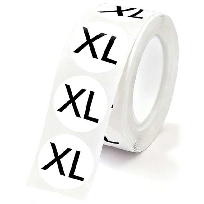 Self-Adhesive Apparel Size Stickers – Roll of 1,000 Labels (S, M, L, XL) Austin Store Fixtures
