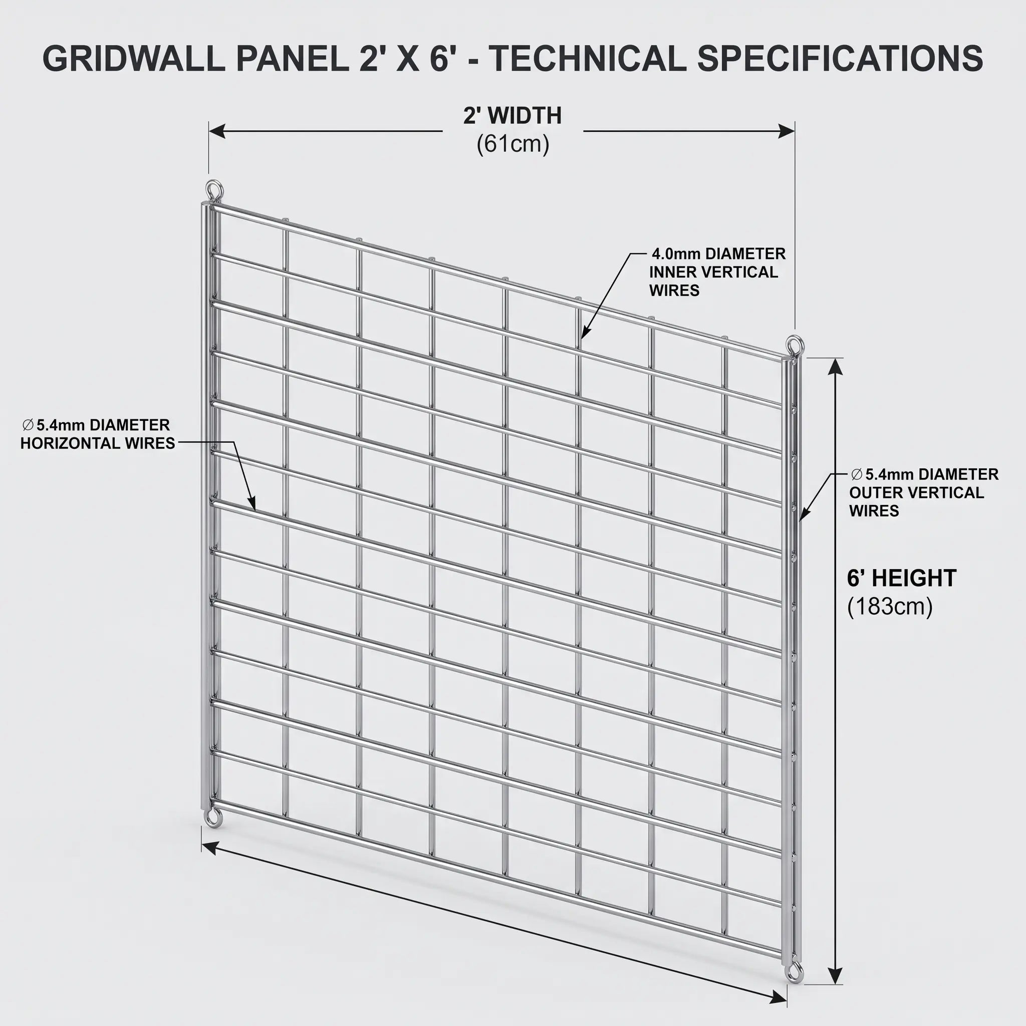 2' x 6' Heavy-Duty Wire Gridwall Panel for Retail Display (24" x 72") Austin Store Fixtures