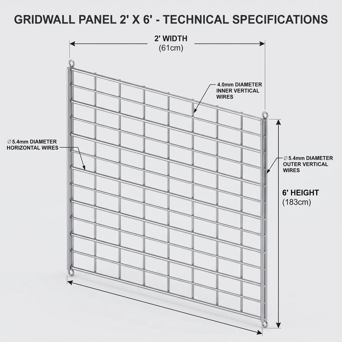 2' x 6' Heavy-Duty Wire Gridwall Panel for Retail Display (24" x 72") Austin Store Fixtures