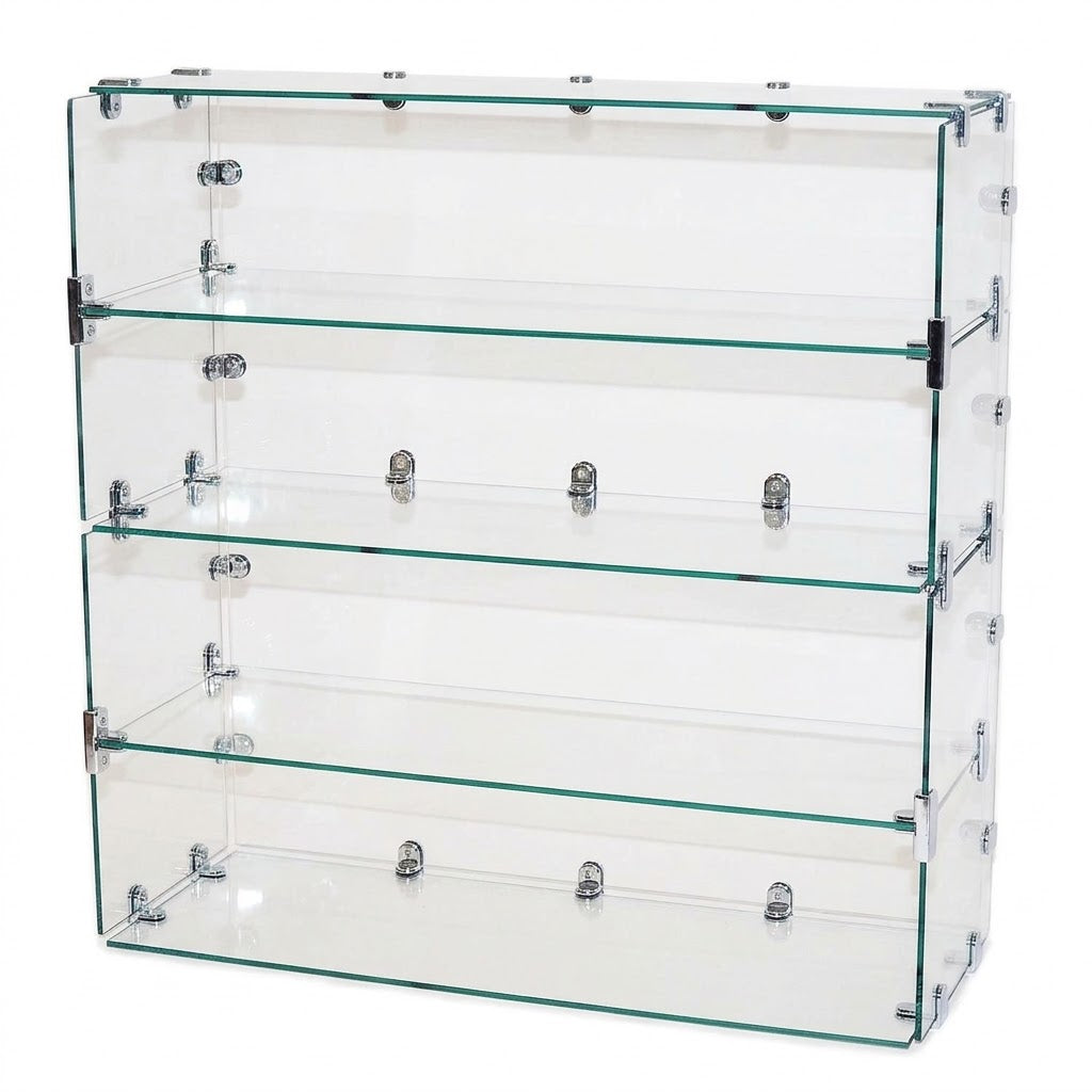 Countertop Tempered Glass Cubie Display Case with 3 Shelves & Chrome Connectors