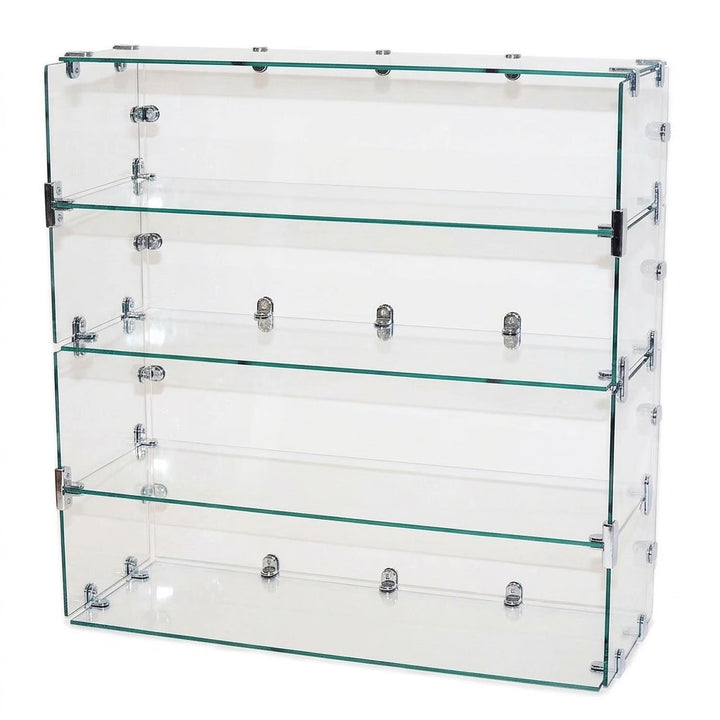 Countertop Tempered Glass Cubie Display Case with 3 Shelves & Chrome Connectors
