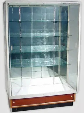 Aluminum Frame Glass Wallcase With Walnut Base