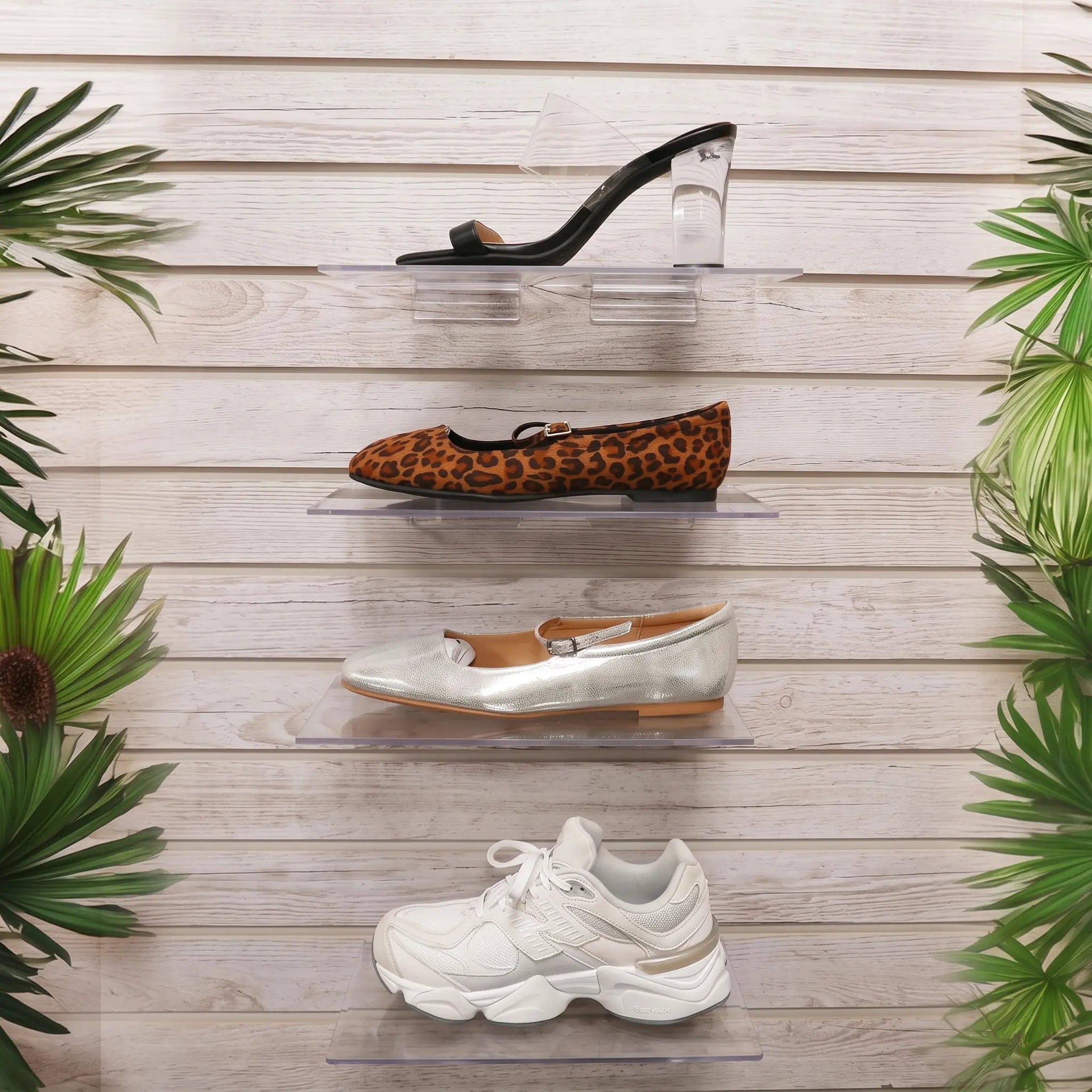 Clear Acrylic Slatwall Shoe Shelf (4" x 10") | Display Insert Austin Store Fixtures