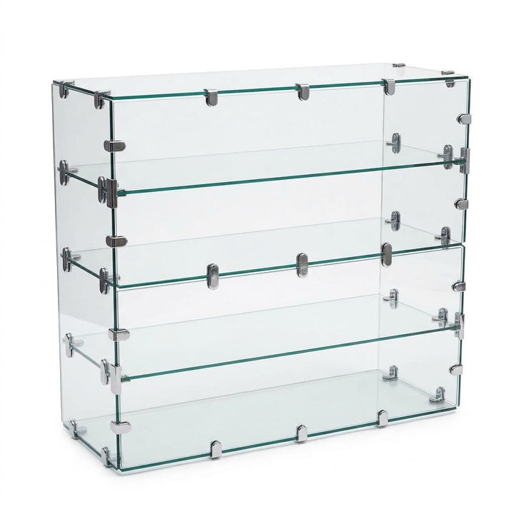 Countertop Tempered Glass Cubie Display Case with 3 Shelves & Chrome Connectors
