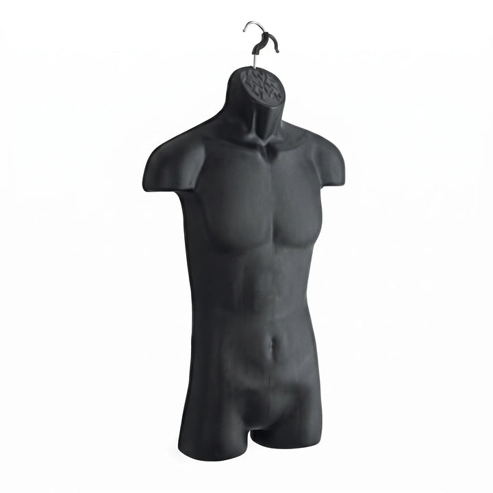 Male Full Hanging Torso Mannequin with Chrome Swivel Hook (Black & White)