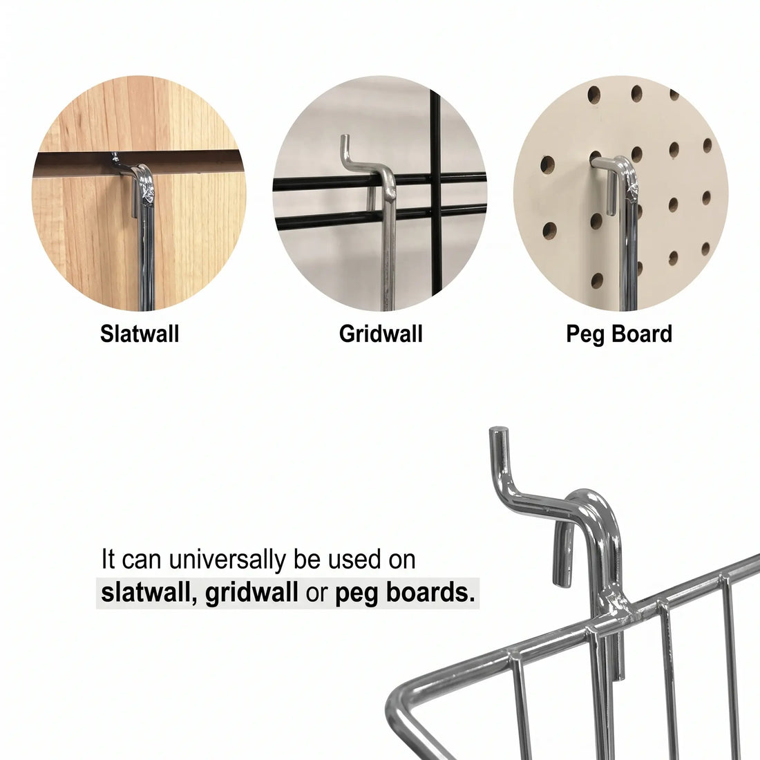 Universal Wire Display Basket for Slatwall, Grid & Pegboard Austin Store Fixtures