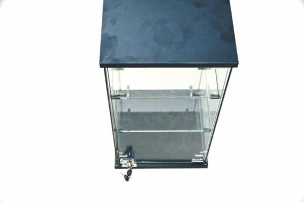 WOOD BASE GLASS CUBIE W/SWING DOOR - BLACK